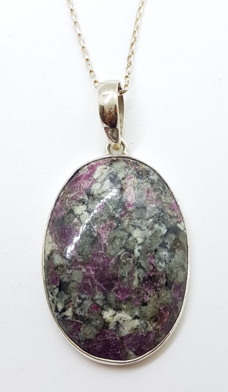 Sterling Silver Large Oval Eudialyte Pendant on Silver Chain