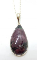 Sterling Silver Ruby Zoisite Teardrop Shape Pendant on Silver Chain