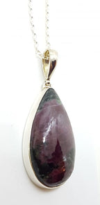 Sterling Silver Ruby Zoisite Teardrop Shape Pendant on Silver Chain