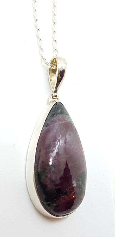 Sterling Silver Ruby Zoisite Teardrop Shape Pendant on Silver Chain