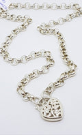 Sterling Silver Belcher Link Necklace / Chain With Ornate Padlock Clasp