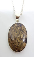 Sterling Silver Large Oval Bronzite Pendant on Silver Chain