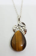 Sterling Silver Tiger Eye Leaf Design Pendant on Silver Chain