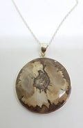 Sterling Silver Large Round Coffee Jasper Pendant on Silver Chain