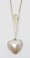 Sterling Silver Mabe Pearl Long Heart Drop Pendant on Chain