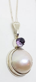 Sterling Silver Mabe Pearl & Amethyst Pendant on Chain
