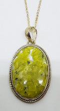 Sterling Silver Large Lizardite Oval Pendant on Silver Chain