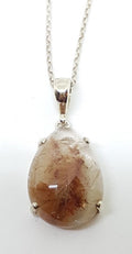 Sterling Silver Teardrop Claw Set Rutilated Quartz Pendant on Silver Chain