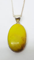 Sterling Silver Large Yellow Oval Mohave Turquoise Pendant on Silver Chain
