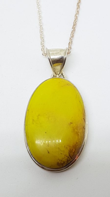 Sterling Silver Large Yellow Oval Mohave Turquoise Pendant on Silver Chain