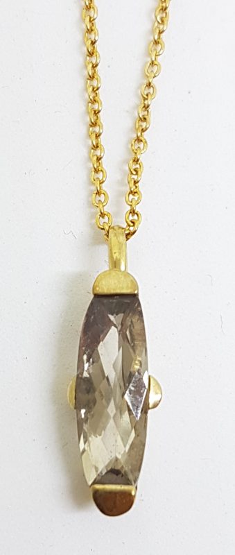 9ct Yellow Gold Elongated Smokey Quartz Pendant on Gold Chain