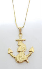 18ct Yellow Gold Large Mermaid and Anchor Pendant on Gold Chain