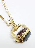 9ct Yellow Gold Ornate Carnelian, Bloodstone &amp; Onyx Swivel / Spinner Pendant on Gold Chain - Fob