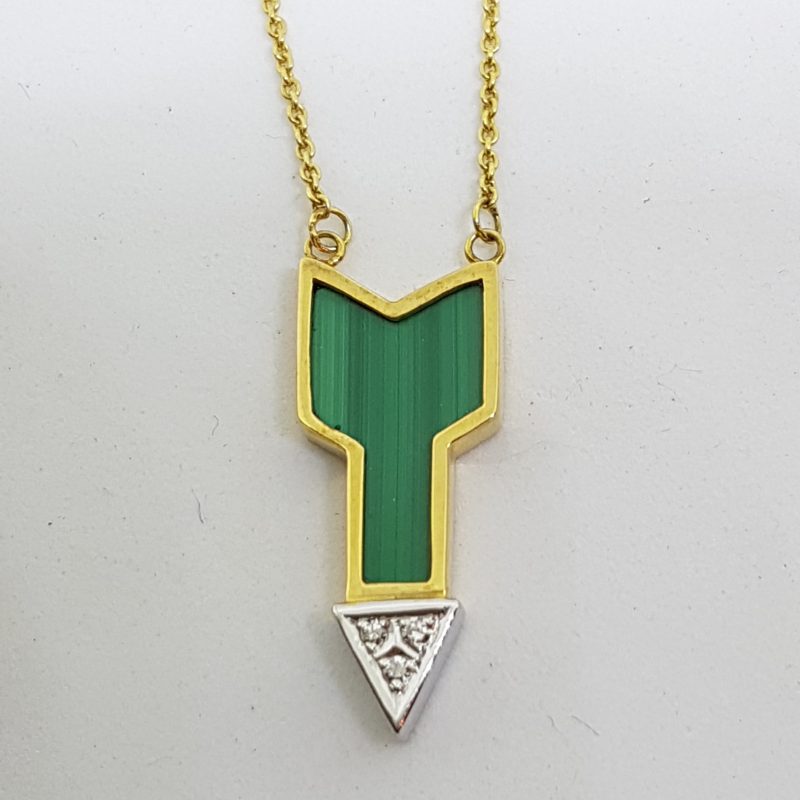 14ct Yellow Gold Malachite and Diamond Arrow Necklace