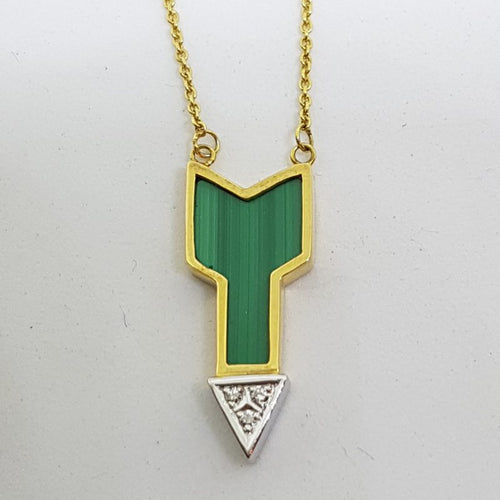14ct Yellow Gold Malachite and Diamond Arrow Necklace