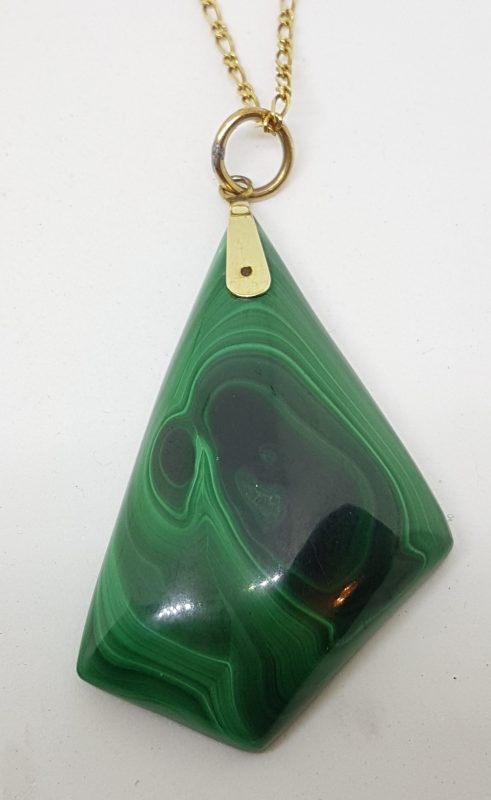 9ct Yellow Gold Large Malachite Pendant on Gold Chain