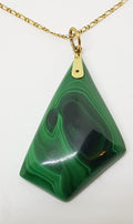 9ct Yellow Gold Large Malachite Pendant on Gold Chain