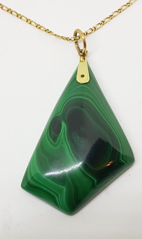9ct Yellow Gold Large Malachite Pendant on Gold Chain
