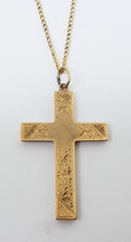 9ct Yellow Gold Antique Ornate Crucifix / Cross Pendant on Gold Chain