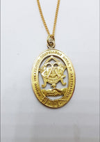 9ct Yellow Gold Ornate Oval Medallion Pendant on Gold Chain - United Commercial Travellers Assn. of Australasia