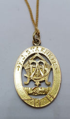 9ct Yellow Gold Ornate Oval Medallion Pendant on Gold Chain - United Commercial Travellers Assn. of Australasia