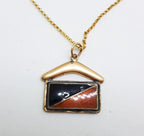 9ct Yellow Gold Black and Red Enamel Flag with Boomerang Pendant on Gold Chain