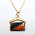 9ct Yellow Gold Black and Red Enamel Flag with Boomerang Pendant on Gold Chain