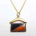 9ct Yellow Gold Black and Red Enamel Flag with Boomerang Pendant on Gold Chain