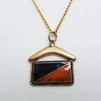 9ct Yellow Gold Black and Red Enamel Flag with Boomerang Pendant on Gold Chain