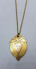 9ct Yellow Gold Shield Shape "Champion Sprint 1931" Medallion Pendant on Gold Chain