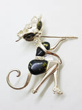 Sterling Silver Large Green Amber and CZ Elegant Cat Sitting Brooch