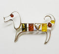 Sterling Silver Multi-Coloured Amber Dachshund Heart Dog  Brooch