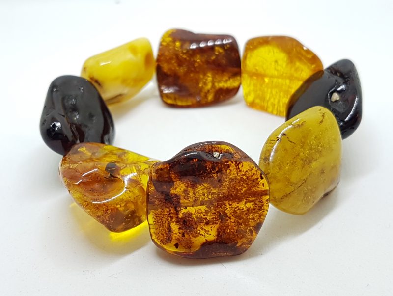 Sterling Silver Chunky Multi-coloured Natural Baltic Amber Bead Bracelet