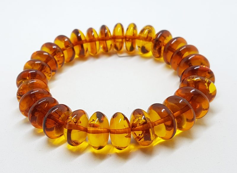 Natural Amber Thick Button Bead Bracelet