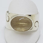 Sterling Silver Oval Rutilated Quartz Wide Wave Pattern Band Ring - Gents / Ladies