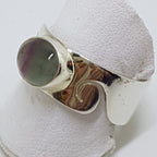 Sterling Silver Oval Fluorite Wide Wave Pattern Band Ring - Ladies / Gents