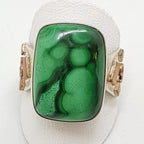 Sterling Silver Large Rectangular Malachite with Copper Sides Ring