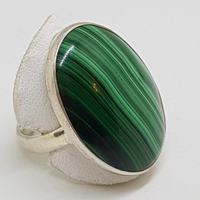 Sterling Silver Large Oval Bezel Set Malachite Ring