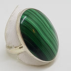 Sterling Silver Large Oval Bezel Set Malachite Ring