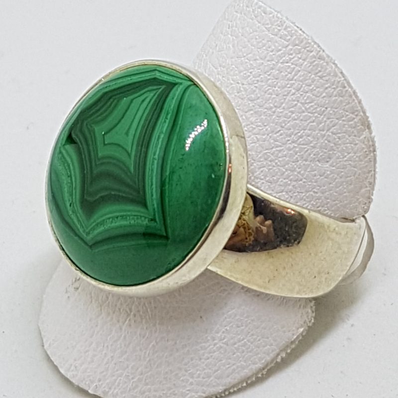 Sterling Silver Large Round Malachite Ring