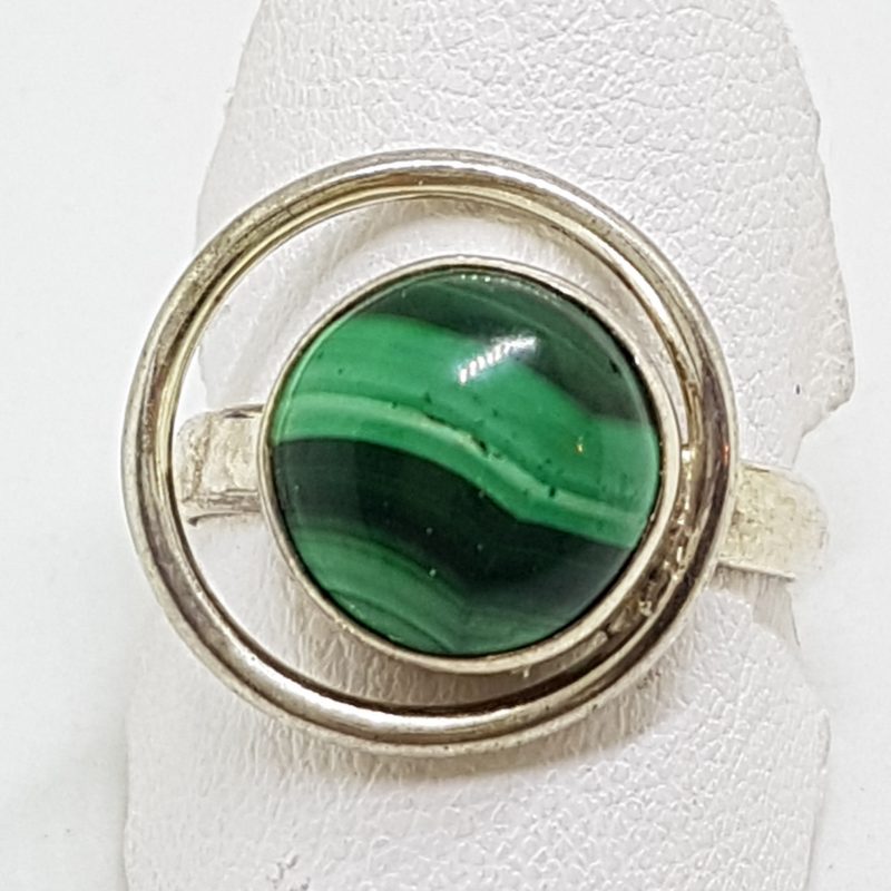 Sterling Silver Round Malachite in Circle Ring
