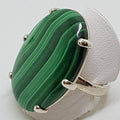 Sterling Silver Large Oval Malachite Ring