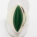 Sterling Silver Large Marquis Shape Malachite Bezel Set Wide Ring