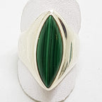 Sterling Silver Large Marquis Shape Malachite Bezel Set Wide Ring
