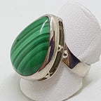 Sterling Silver Large Teardrop Shape Malachite Bezel Set Ring