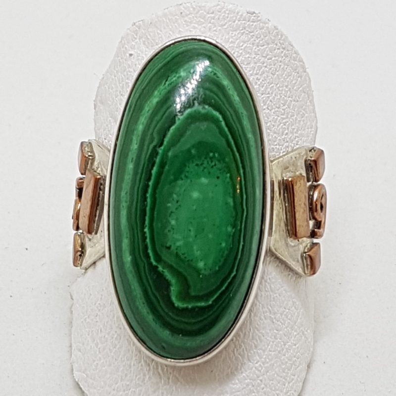Sterling Silver Large Oval Malachite with Copper Sides Ring
