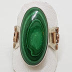 Sterling Silver Large Oval Malachite with Copper Sides Ring