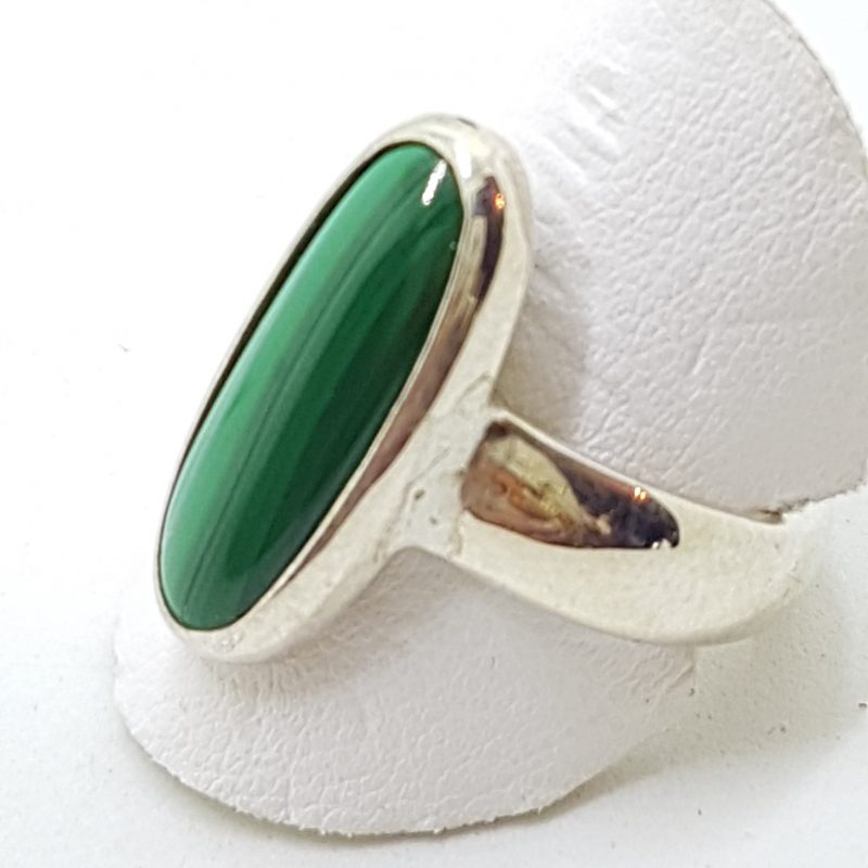 Sterling Silver Elongated Oval Malachite Ring