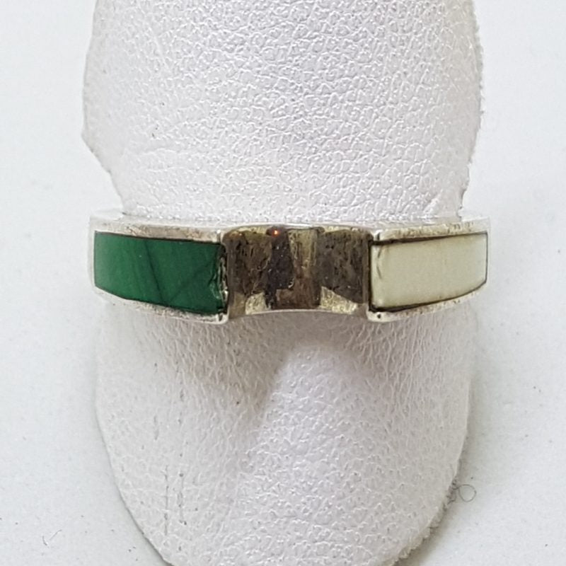 Sterling Silver Malachite & White Ring