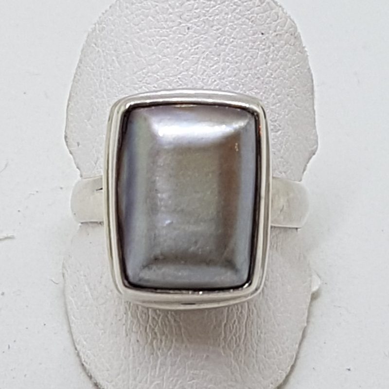 Sterling Silver Grey/Silver Pearl Rectangular Ring